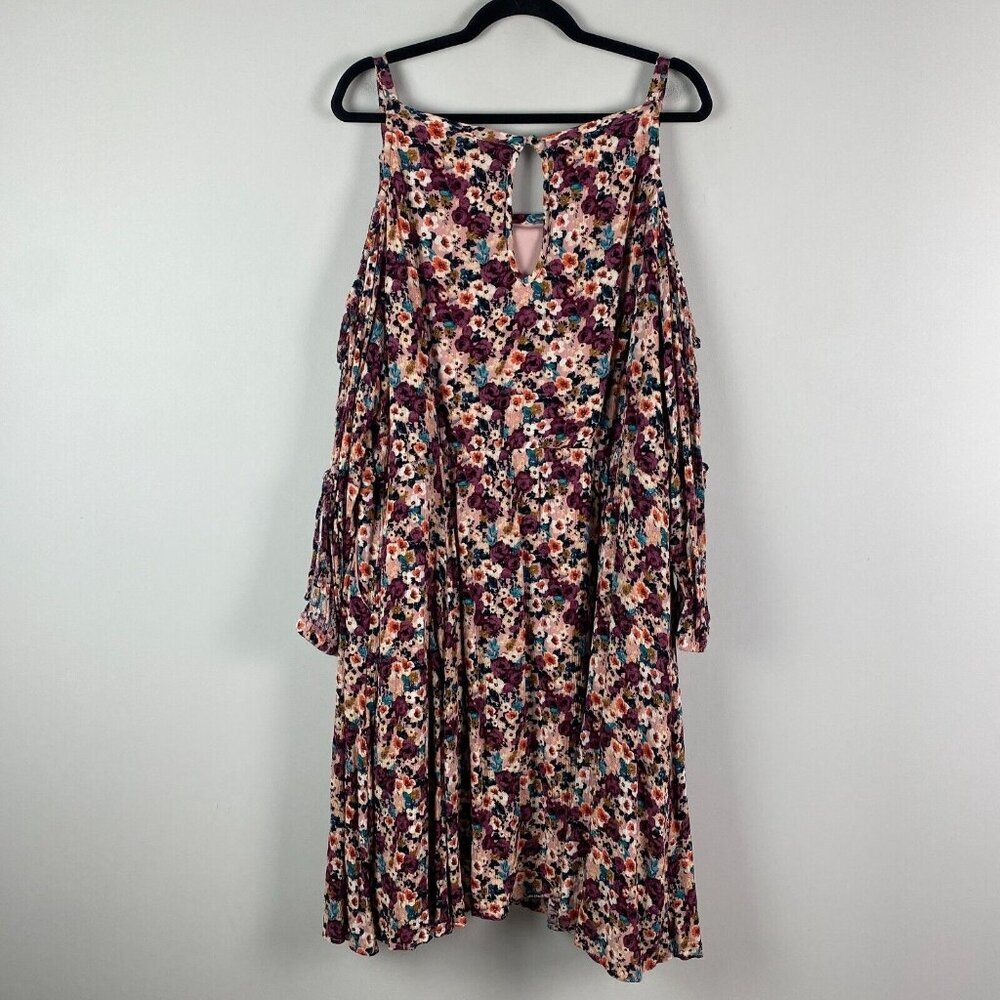 Torrid Mini Gauze Cold Shoulder Skater Dress Size 4X Floral Pockets Long Sleeve - Picture 8 of 13